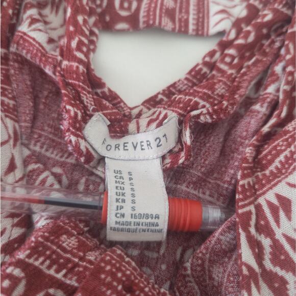 Forever 21 Shirt Womens Small Red Boho Peasant Top Short Sleeve Strappy V‎ Back - Picture 5 of 10